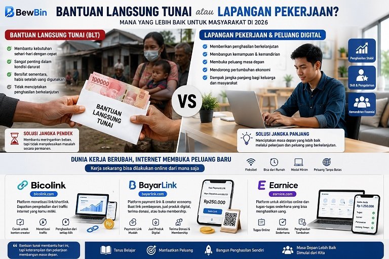 Bantuan Langsung Tunai atau Lapangan Pekerjaan? Mana yang Lebih Baik untuk Masyarakat di 2026